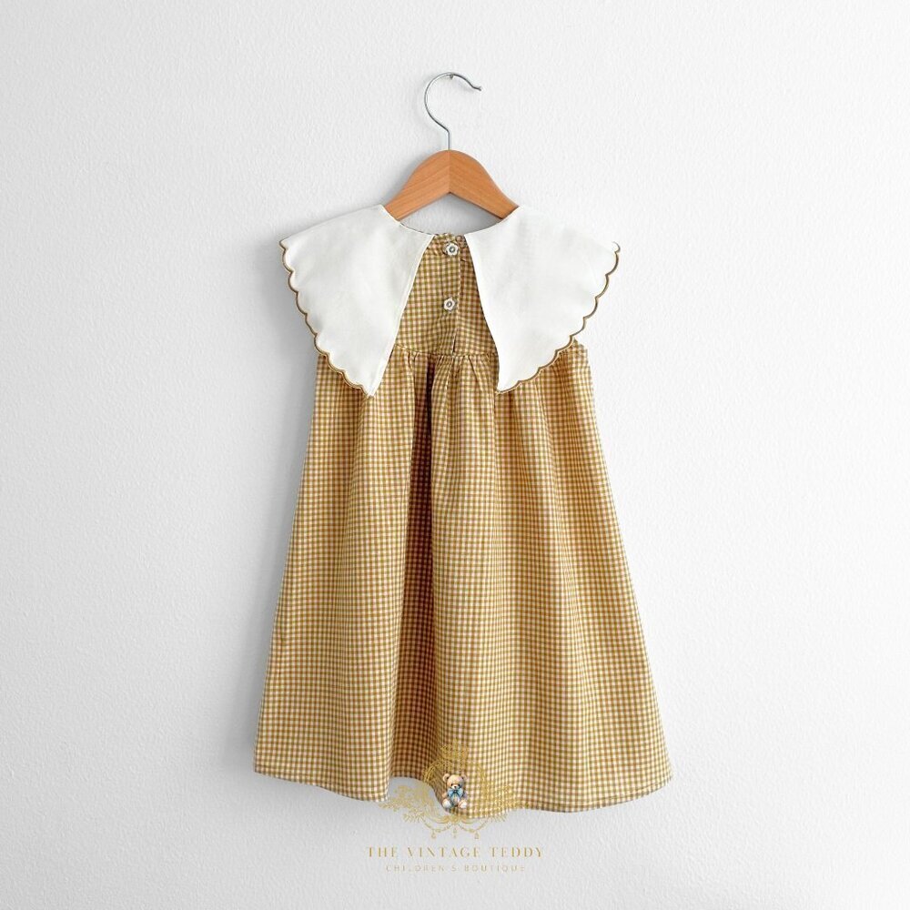NWT Pretty Girls Embroidered Bib Collar Dress Gingham & Cute Yellow Ducky 6Y - Picture 2 of 3